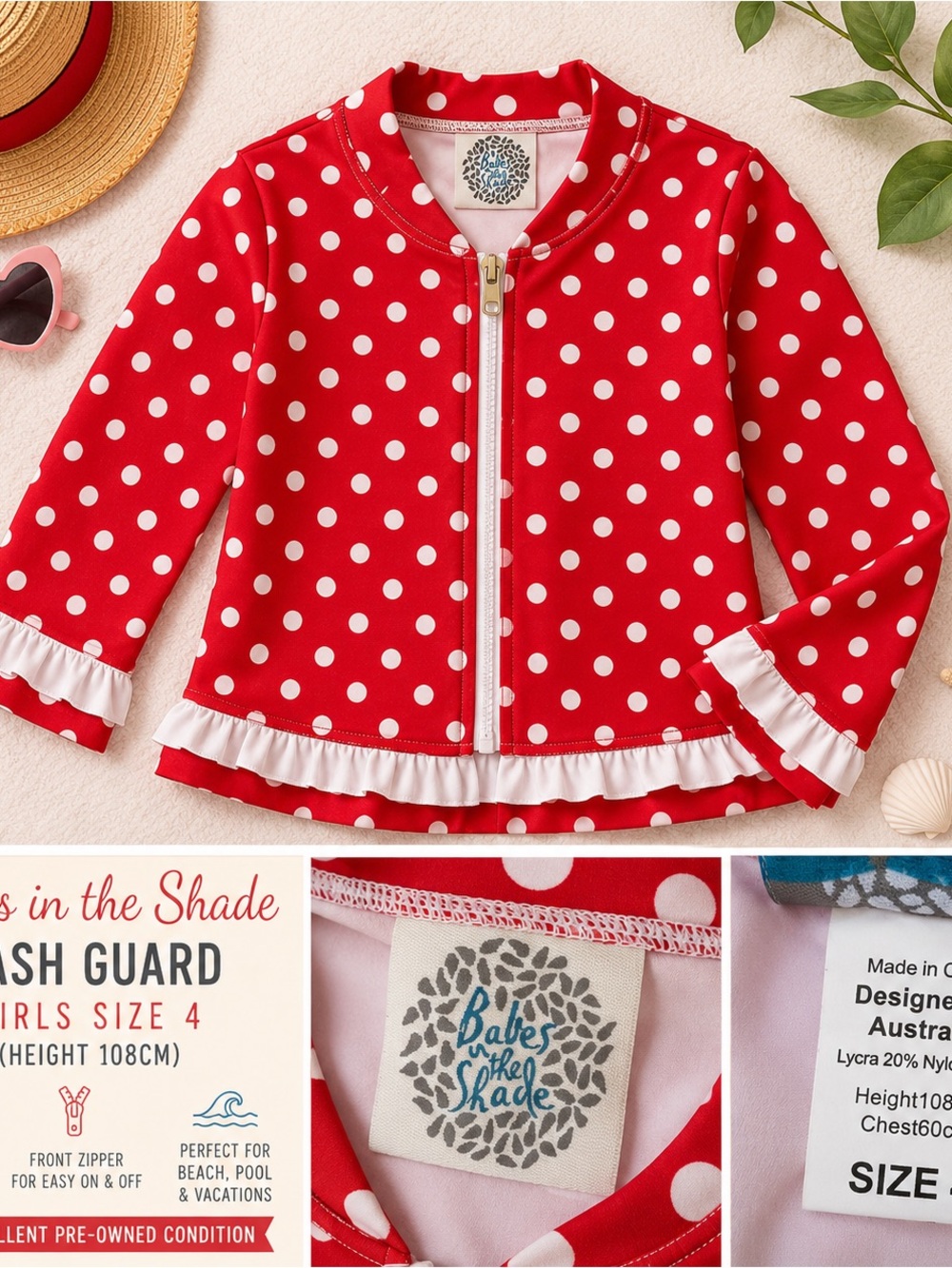 Babes in the Shade Red Polka Dot Rash Guard | Girls Size 4